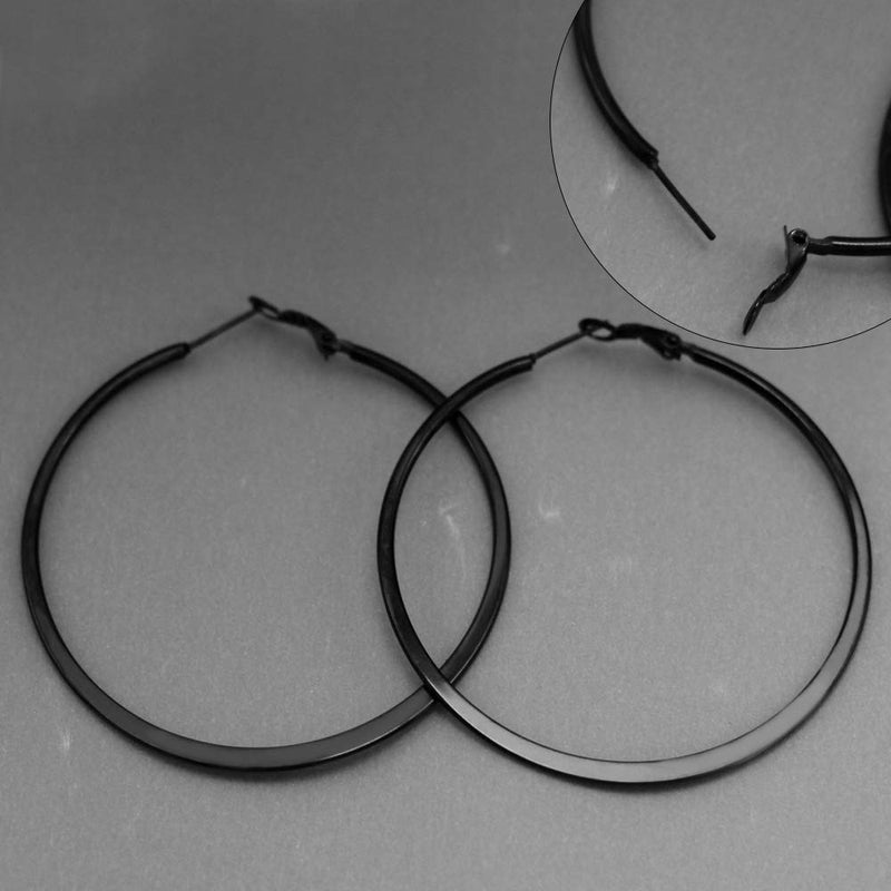 Liffly Gold Hoop Earrings Stainless Steel Earrings for Women 2.36" Simple Hoops Flatten 18K Rose Gold Plated Black Silver Earrings - Image 5